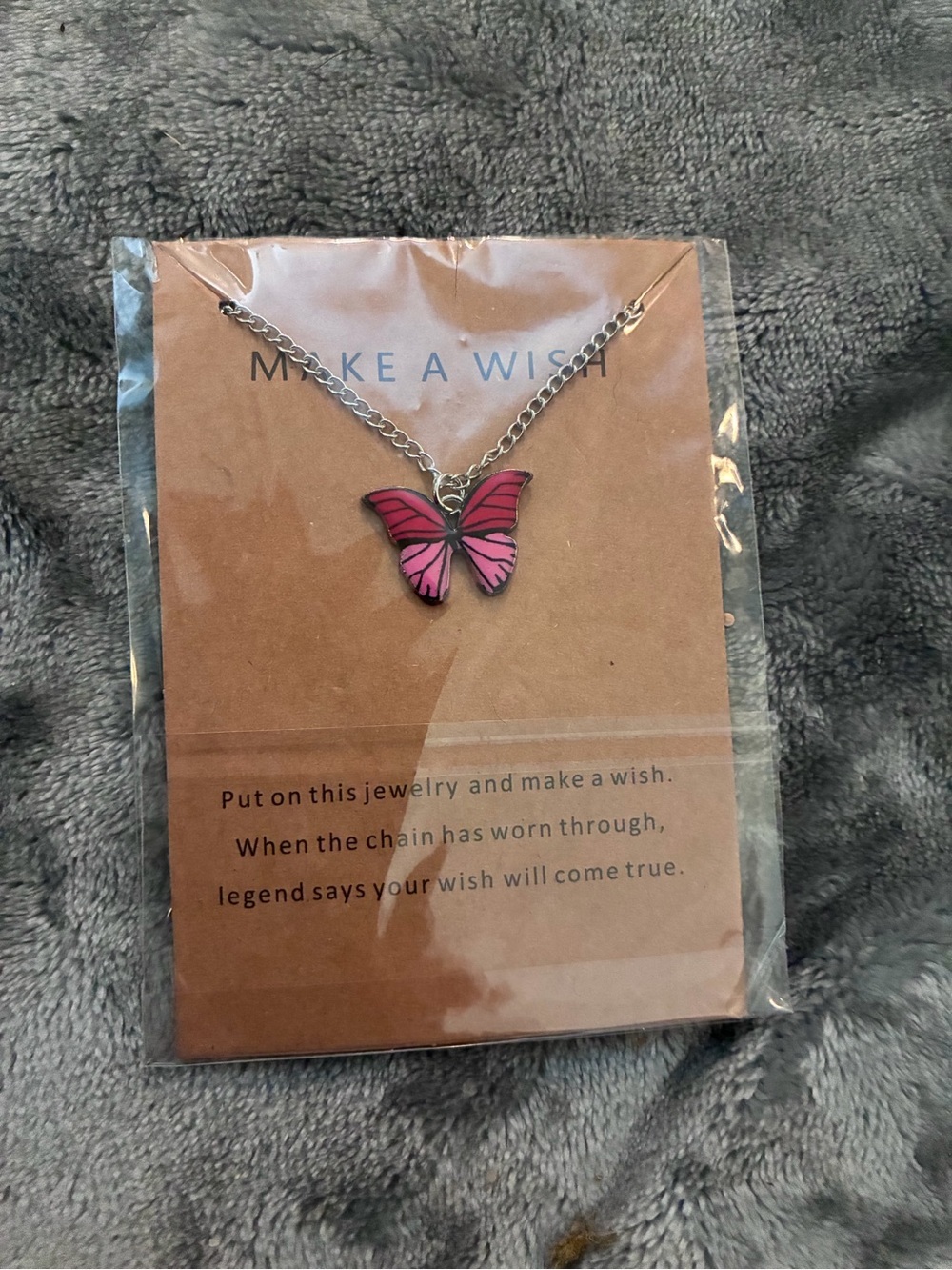 Elegant BUTTERFLY MAKE A WISH ENAMEL PENDANT NECKLACE WITH CARD 1PC